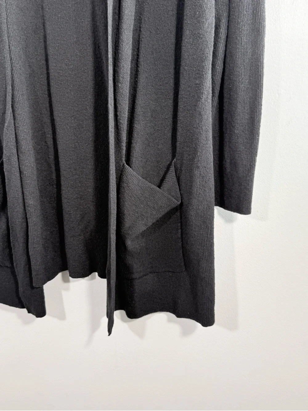 Eileen Fisher Black Linen Open Front Lightweight Knit Cardigan Pockets Small